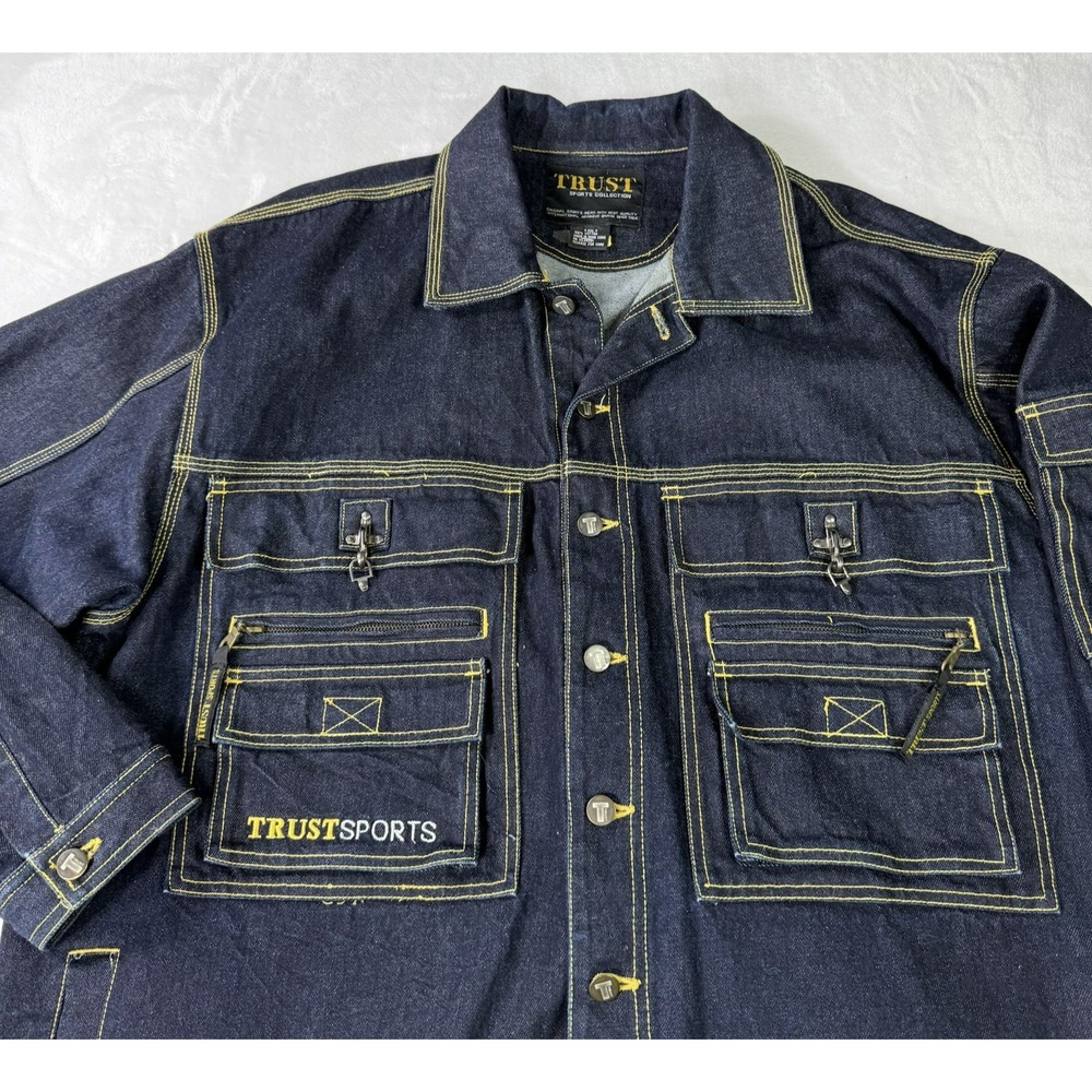 Trust Sports Collection Jean Jacket 2XL‎ Trucker Baggy Y2K Streetwear Fireman